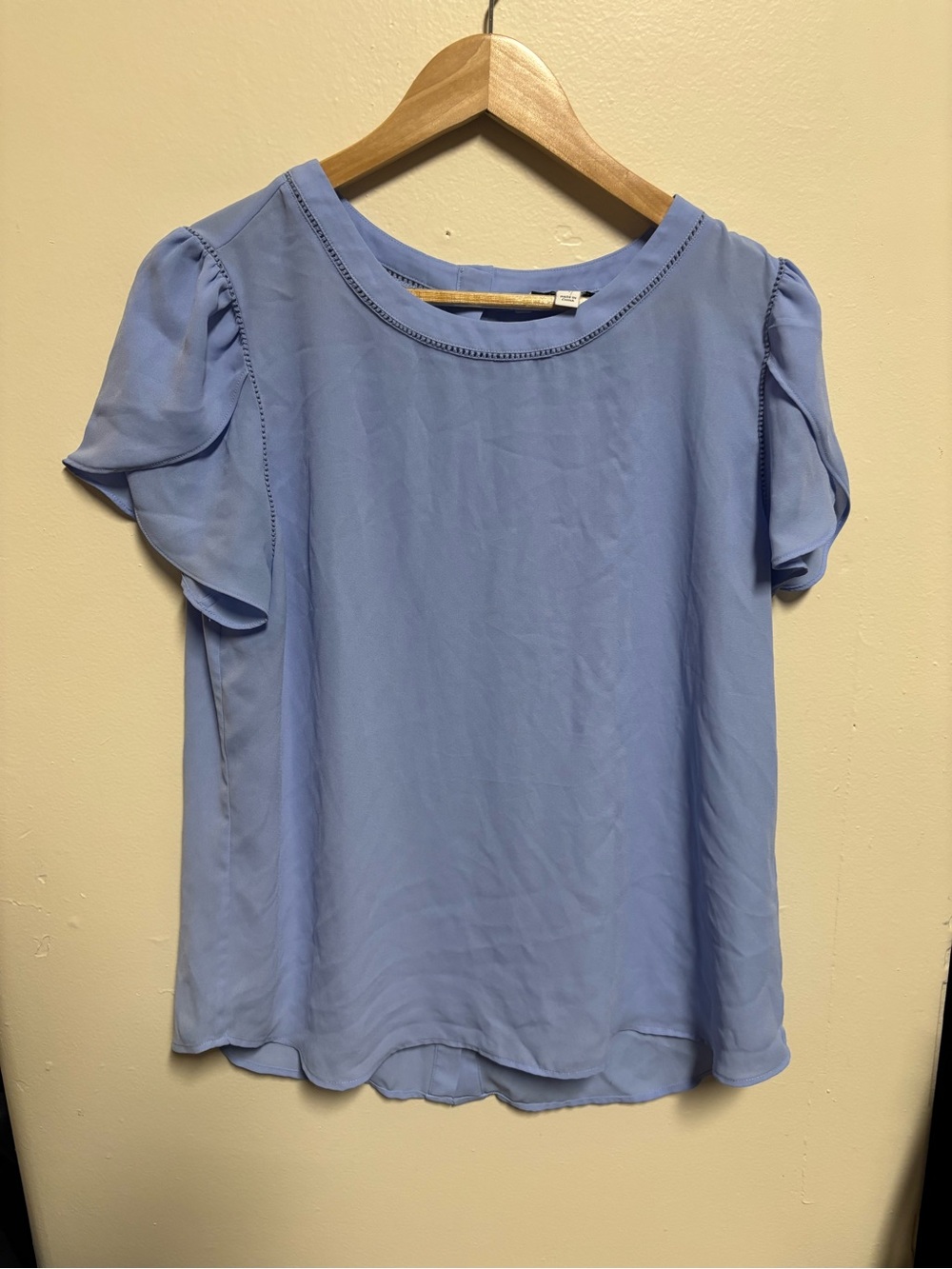 41 Hawthorn Light Blue Short Flutter Sleeve Blouse